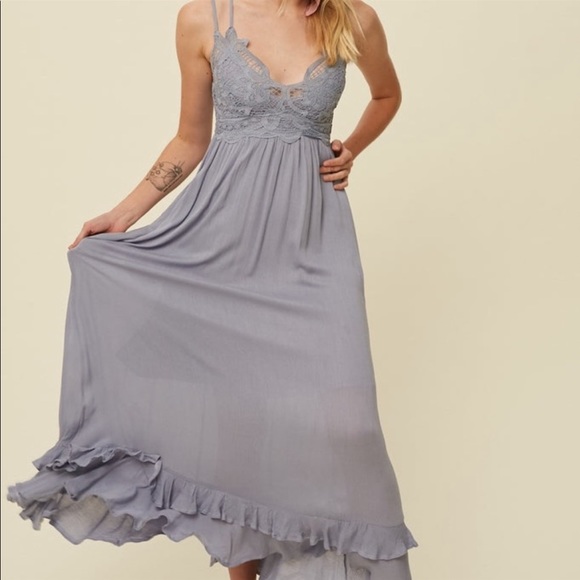 18. Free People Adella Maxi Slip Dress in Slate - Picture 1 of 17